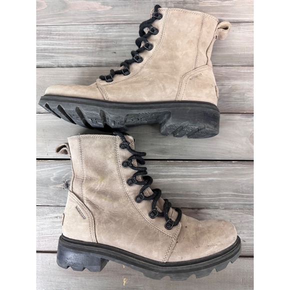 Sorel Lennox Lace Waterproof Tan Leather Booties Combat Size 8 Gorpcore Hiking - Picture 8 of 13